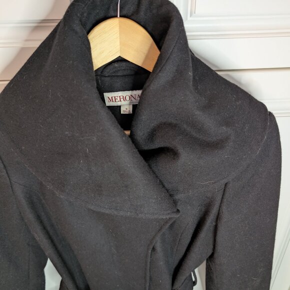 Merona Black Wool Blend Belted Car Coat | Hidden Snaps | Women’s Small - Picture 3 of 13